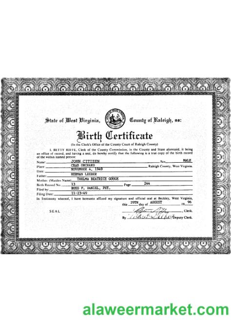 USA West Virginia birth certificate